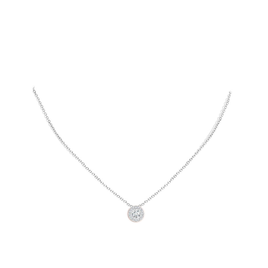 5mm GVS2 Bezel-Set Solitaire Round Diamond Halo Pendant in White Gold body-neck