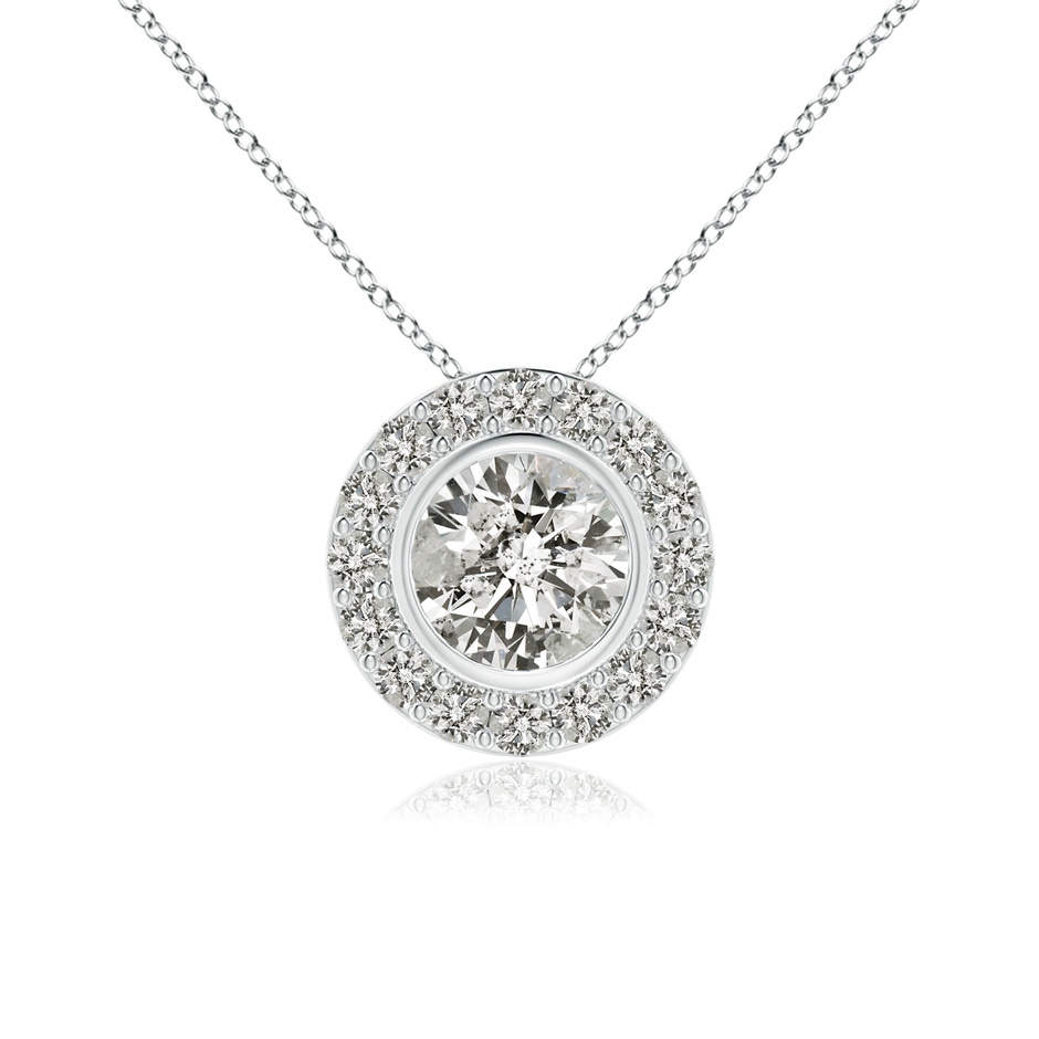 5mm KI3 Bezel-Set Solitaire Round Diamond Halo Pendant in White Gold 
