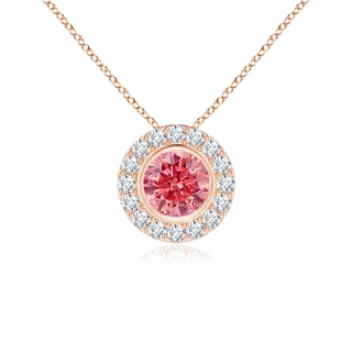 4.5mm AAAA Bezel-Set Solitaire Round Fancy Intense Pink Diamond Halo Pendant in Rose Gold