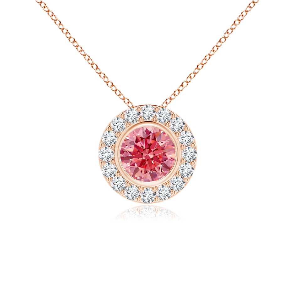 4.5mm AAAA Bezel-Set Solitaire Round Fancy Intense Pink Diamond Halo Pendant in Rose Gold 