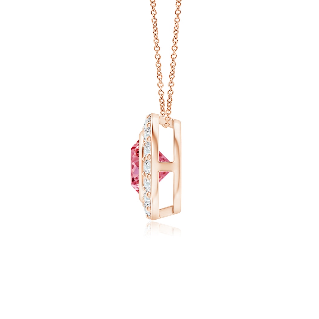 4.5mm AAAA Bezel-Set Solitaire Round Fancy Intense Pink Diamond Halo Pendant in Rose Gold - side 199