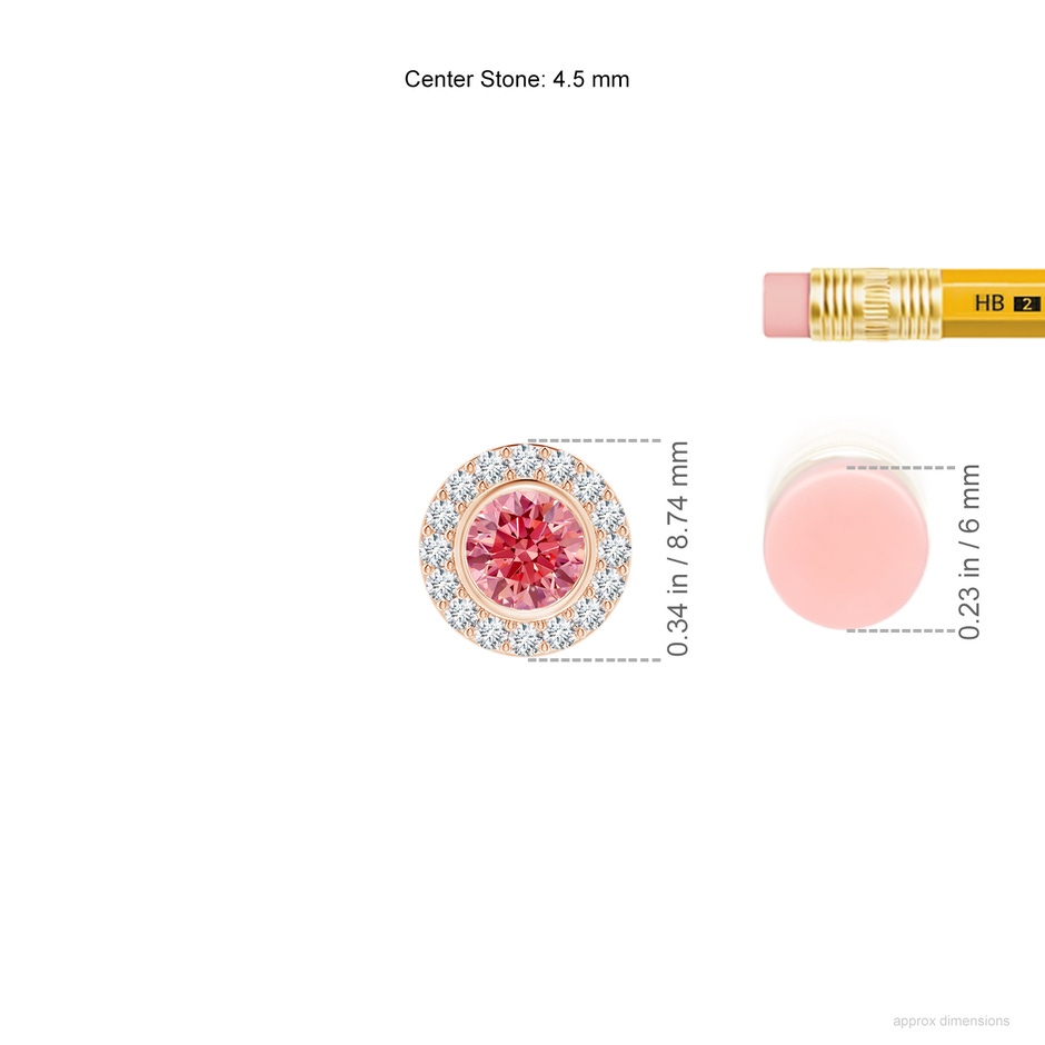 4.5mm AAAA Bezel-Set Solitaire Round Fancy Intense Pink Diamond Halo Pendant in Rose Gold ruler