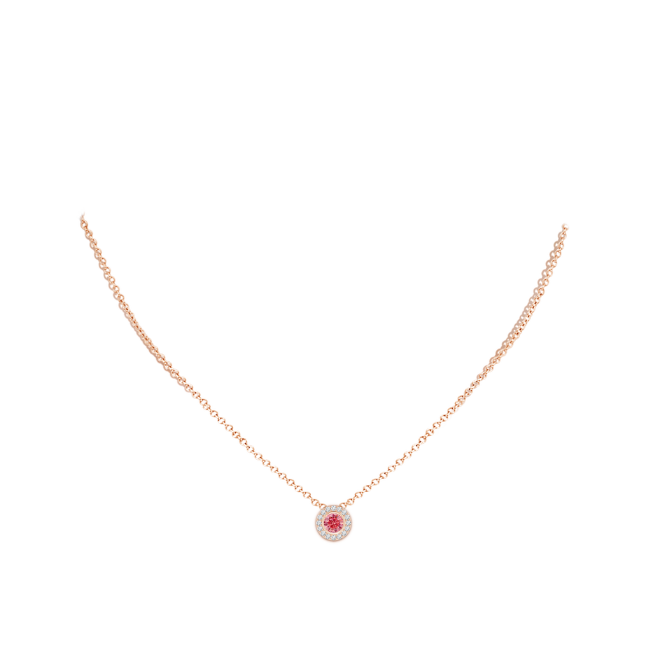 4.5mm AAAA Bezel-Set Solitaire Round Fancy Intense Pink Diamond Halo Pendant in Rose Gold pen