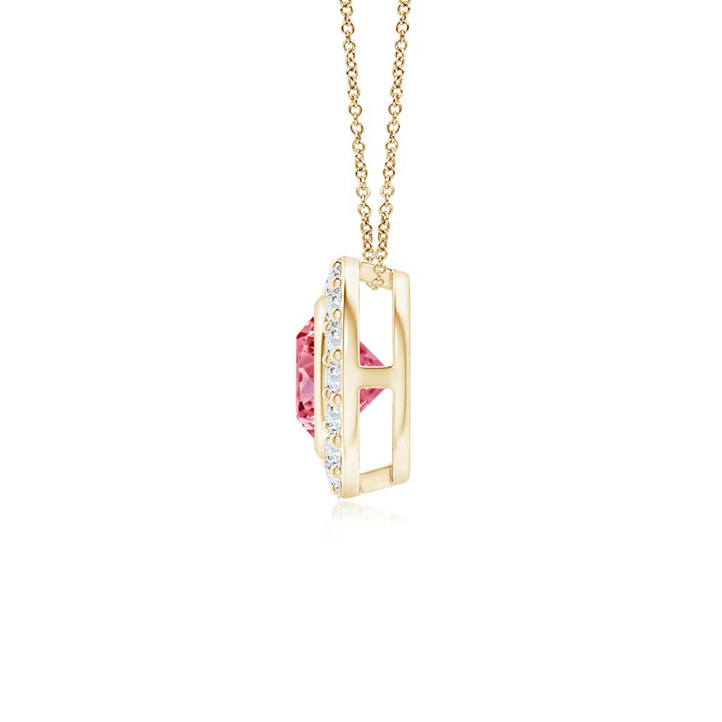 4.5mm AAAA Bezel-Set Solitaire Round Fancy Intense Pink Diamond Halo Pendant in Yellow Gold - side 199