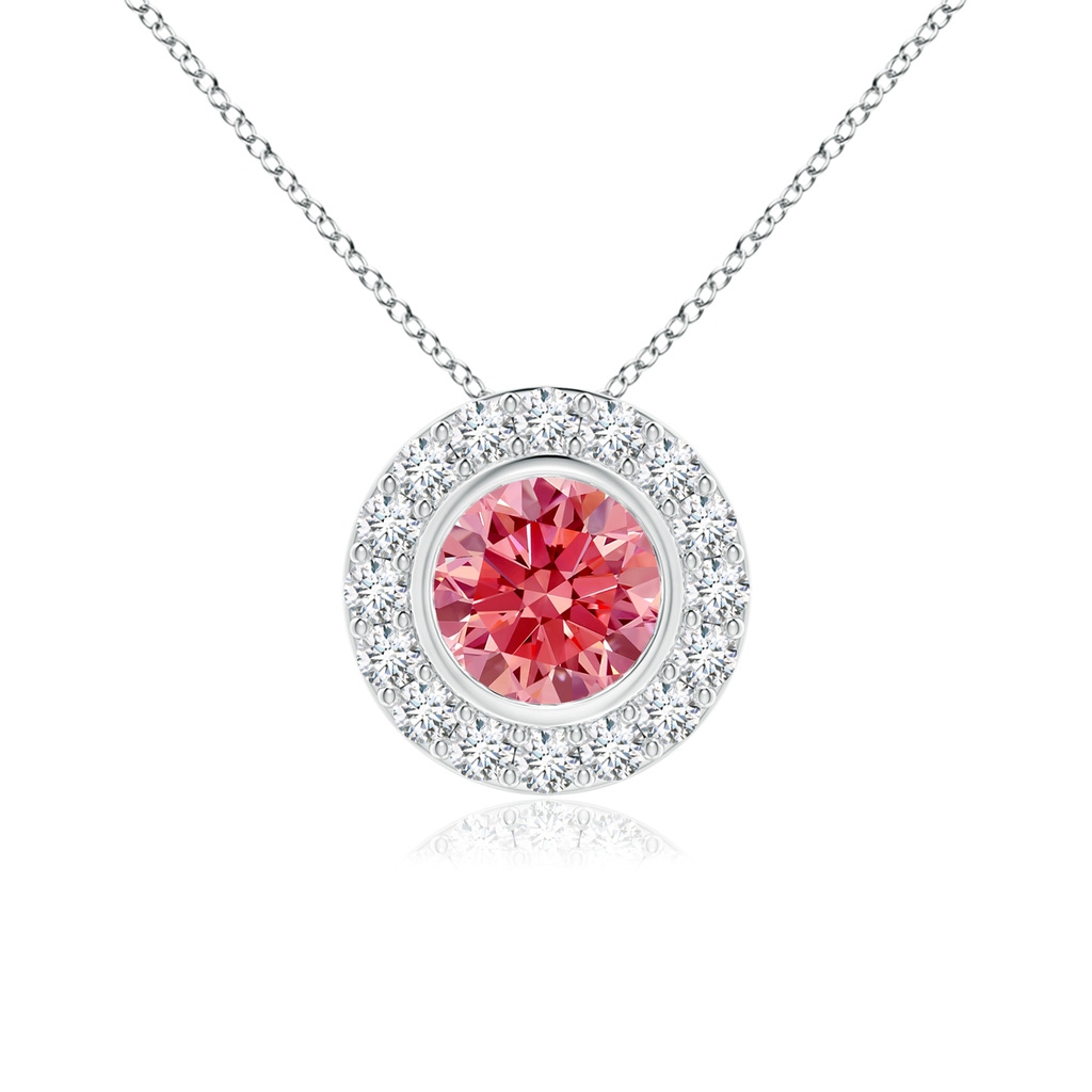 5mm AAAA Bezel-Set Solitaire Round Fancy Intense Pink Diamond Halo Pendant in White Gold