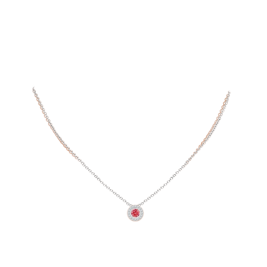 5mm AAAA Bezel-Set Solitaire Round Fancy Intense Pink Diamond Halo Pendant in White Gold pen