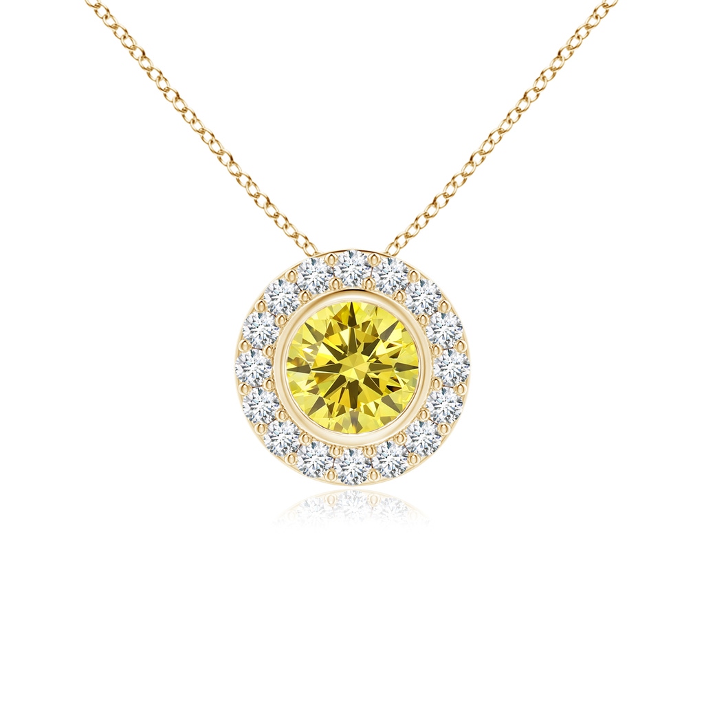 4.5mm AAAA Bezel-Set Solitaire Round Fancy Intense Yellow Diamond Halo Pendant in Yellow Gold