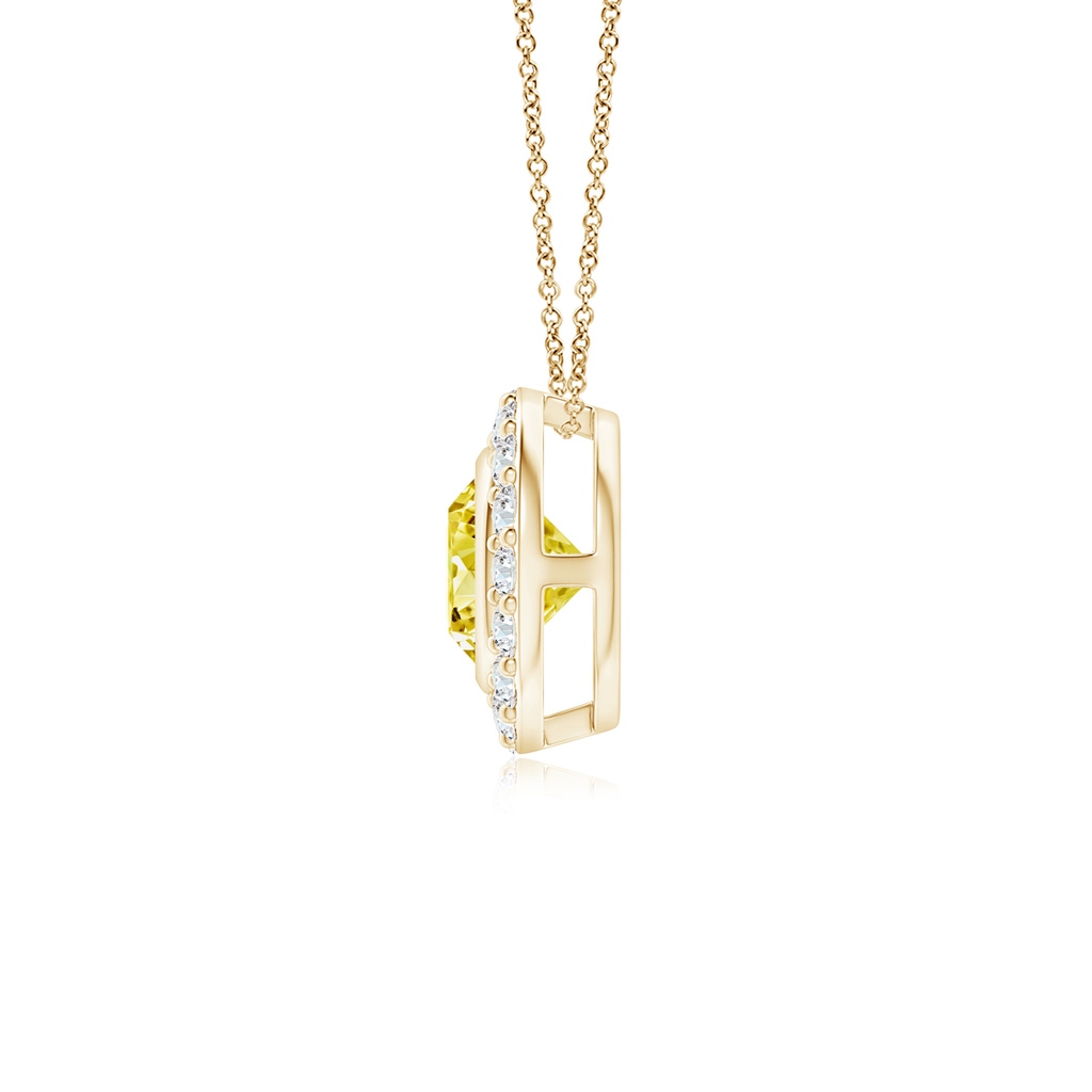 4.5mm AAAA Bezel-Set Solitaire Round Fancy Intense Yellow Diamond Halo Pendant in Yellow Gold - side 199