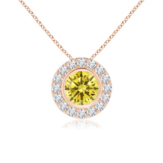 5mm AAAA Bezel-Set Solitaire Round Fancy Intense Yellow Diamond Halo Pendant in 9K Rose Gold