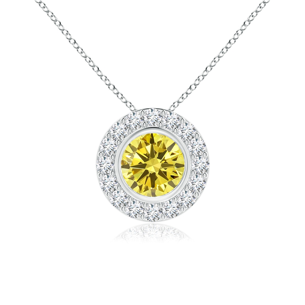 5mm AAAA Bezel-Set Solitaire Round Fancy Intense Yellow Diamond Halo Pendant in White Gold