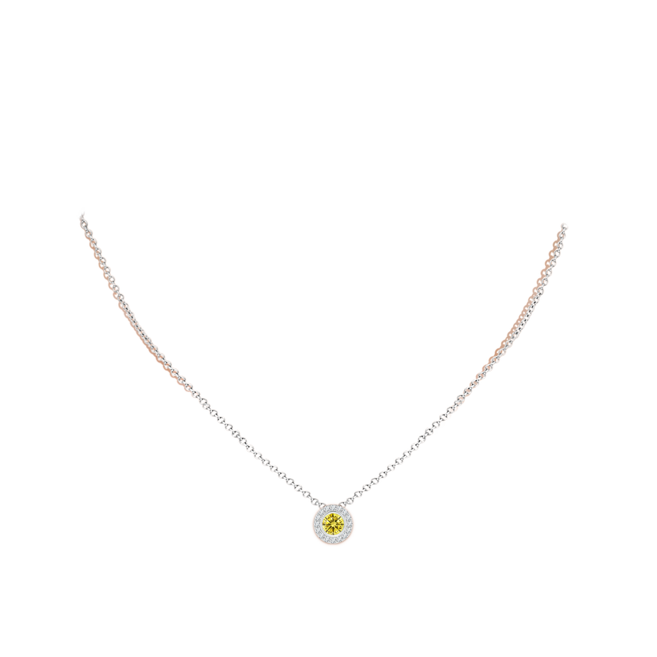 5mm AAAA Bezel-Set Solitaire Round Fancy Intense Yellow Diamond Halo Pendant in White Gold pen