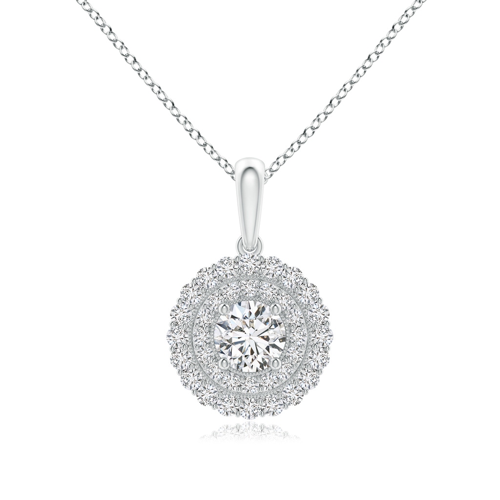 5mm HSI2 Round Diamond Double Halo Solitaire Pendant in White Gold 