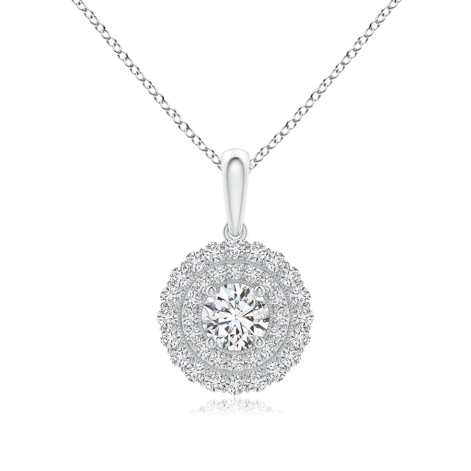 5mm HSI2 Round Diamond Double Halo Solitaire Pendant in White Gold 