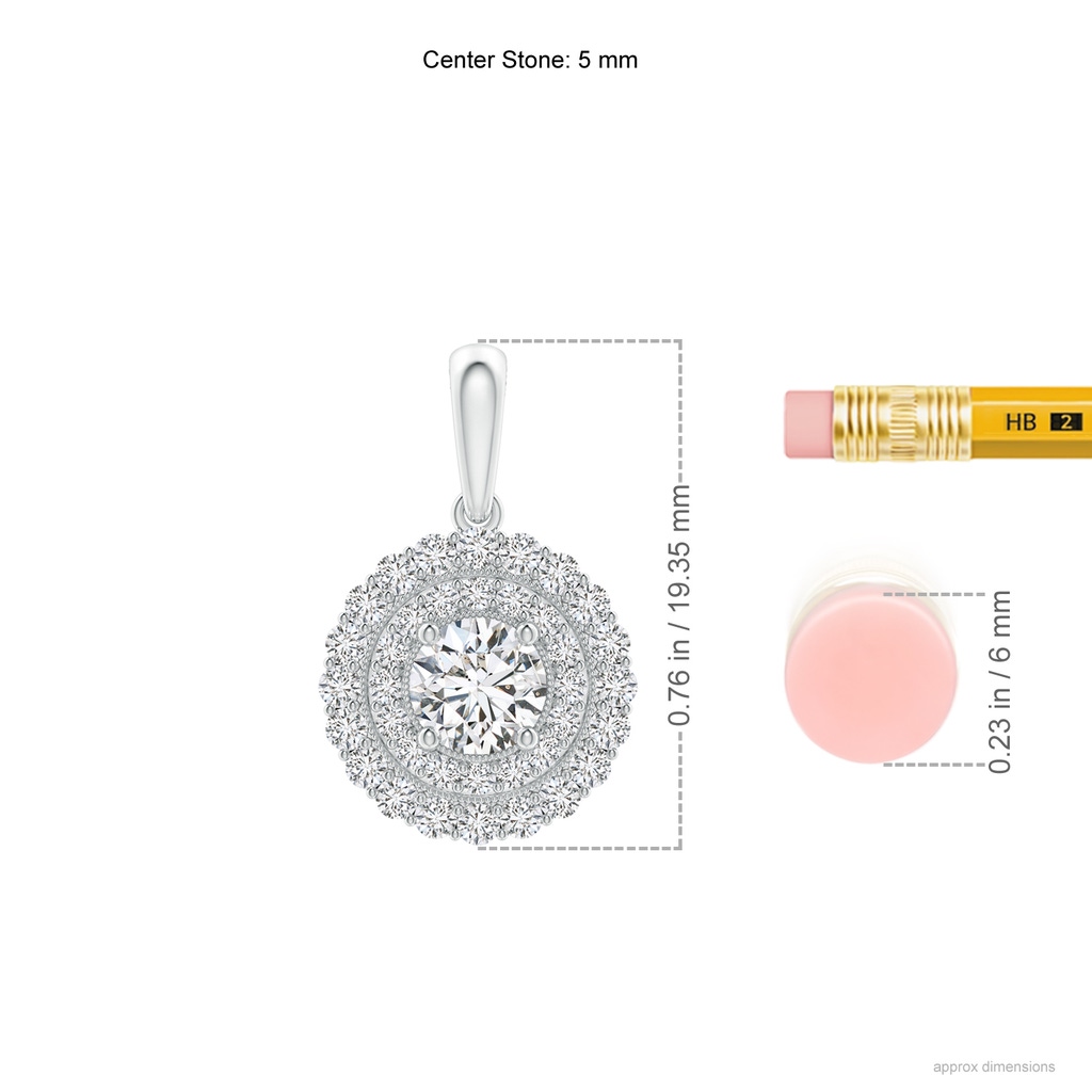 5mm HSI2 Round Diamond Double Halo Solitaire Pendant in White Gold Ruler