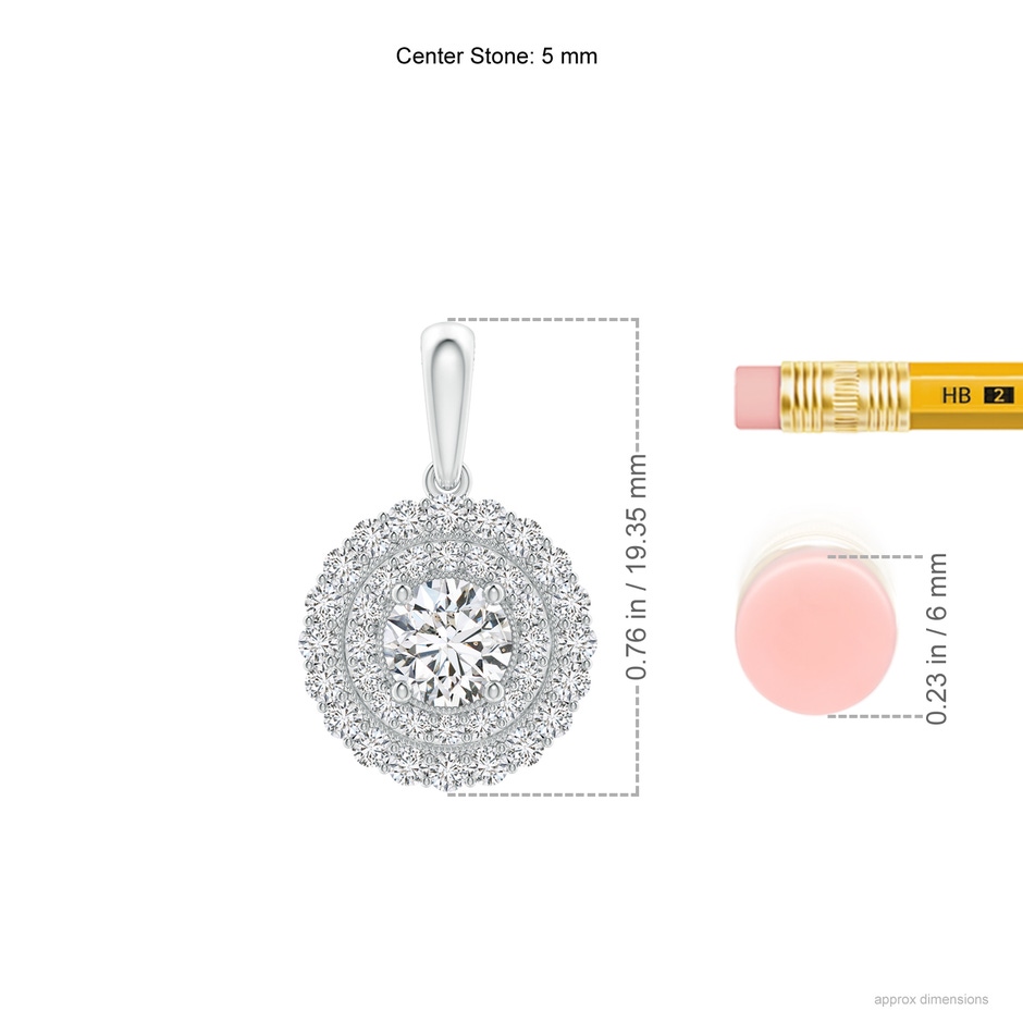 5mm HSI2 Round Diamond Double Halo Solitaire Pendant in White Gold ruler