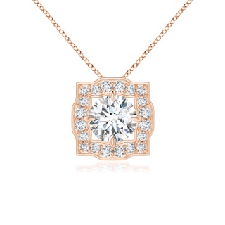 4.7mm GVS2 Art Deco Inspired Round Diamond Halo Solitaire Pendant in 10K Rose Gold