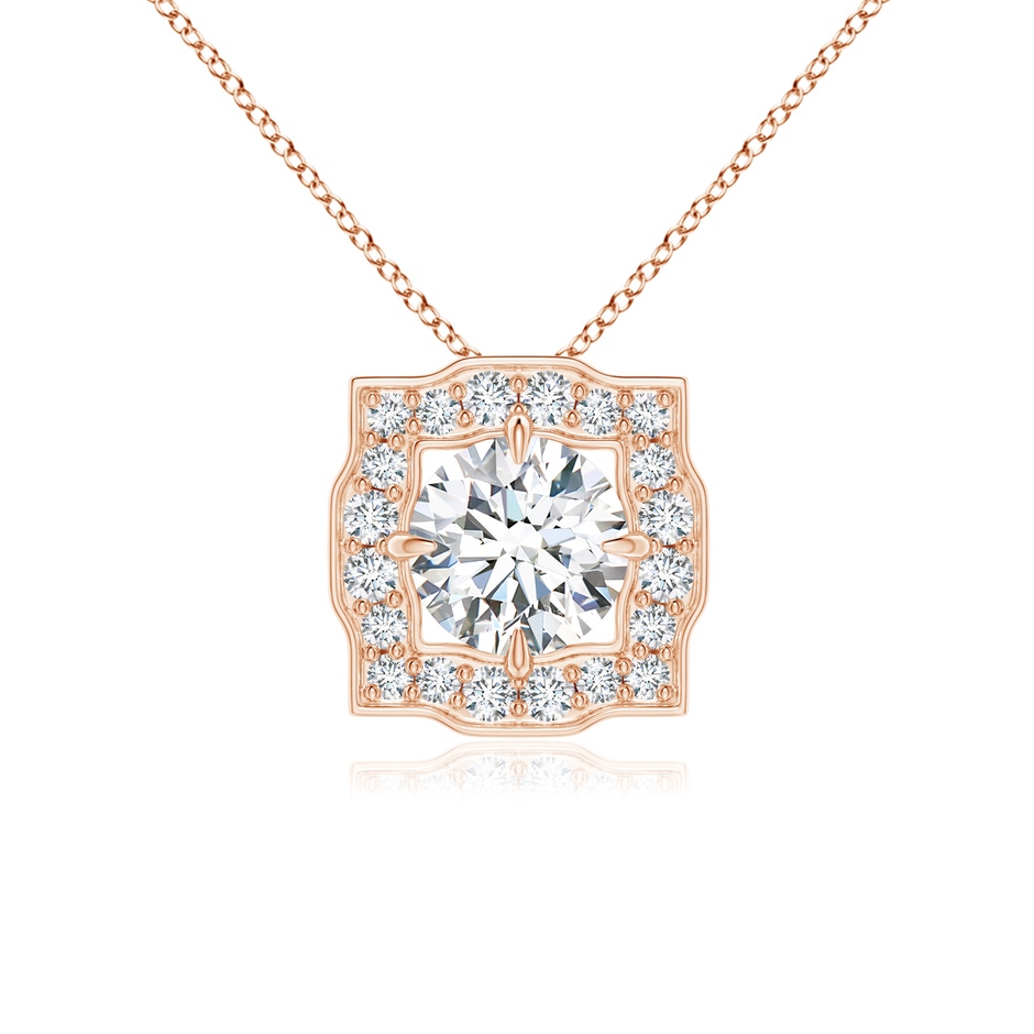 4.7mm GVS2 Art Deco Inspired Round Diamond Halo Solitaire Pendant in Rose Gold 