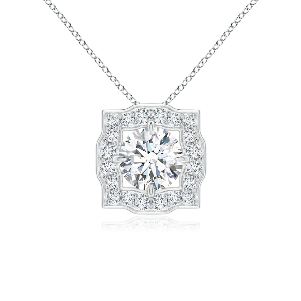 4.7mm GVS2 Art Deco Inspired Round Diamond Halo Solitaire Pendant in White Gold