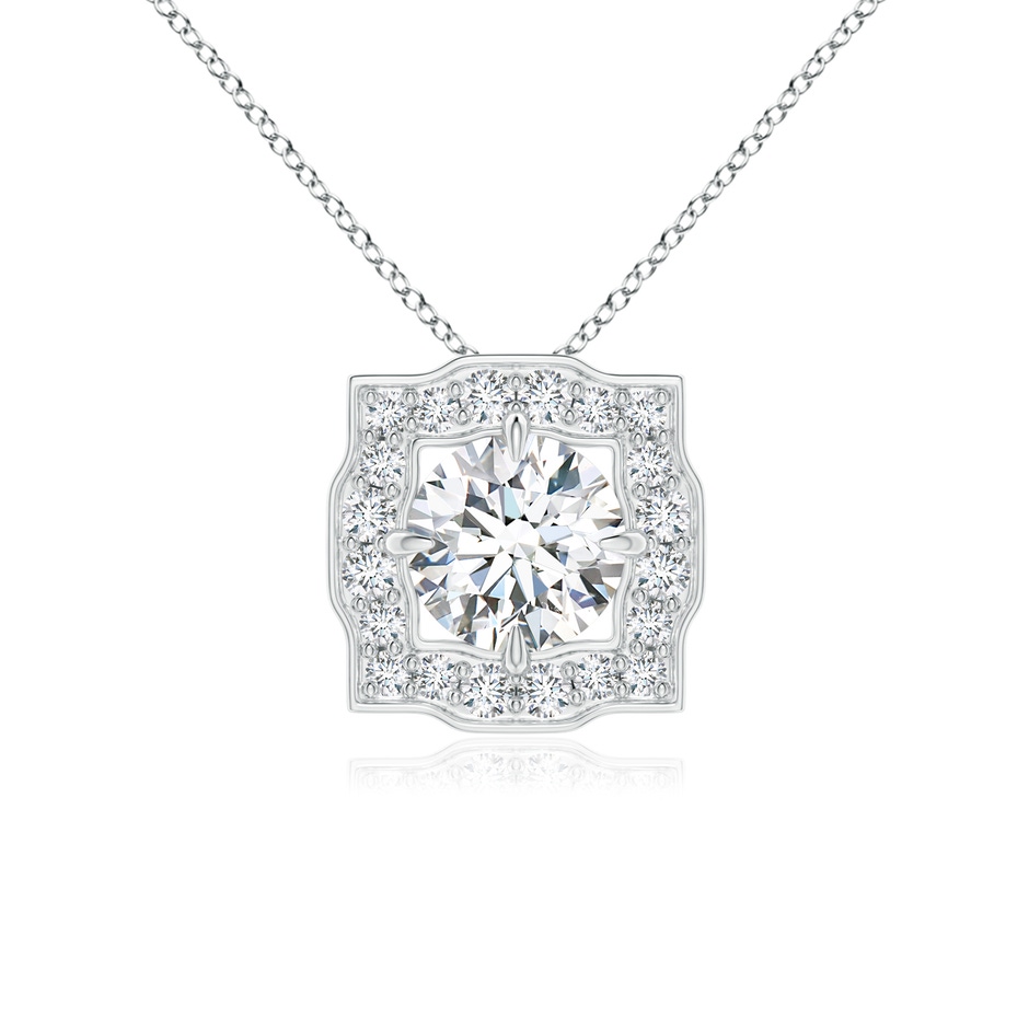 4.7mm GVS2 Art Deco Inspired Round Diamond Halo Solitaire Pendant in White Gold 