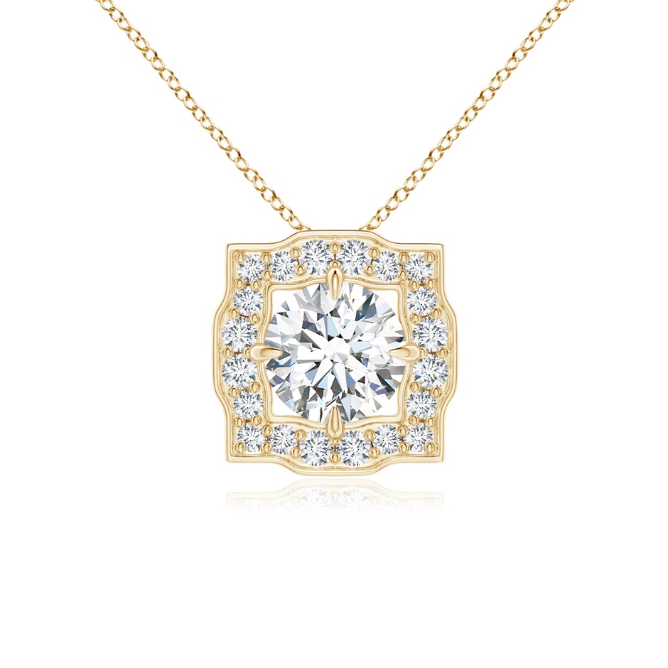4.7mm GVS2 Art Deco Inspired Round Diamond Halo Solitaire Pendant in Yellow Gold 