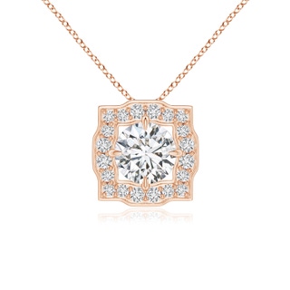 4.7mm HSI2 Art Deco Inspired Round Diamond Halo Solitaire Pendant in 10K Rose Gold