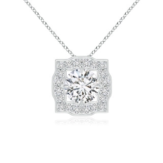 4.7mm HSI2 Art Deco Inspired Round Diamond Halo Solitaire Pendant in White Gold