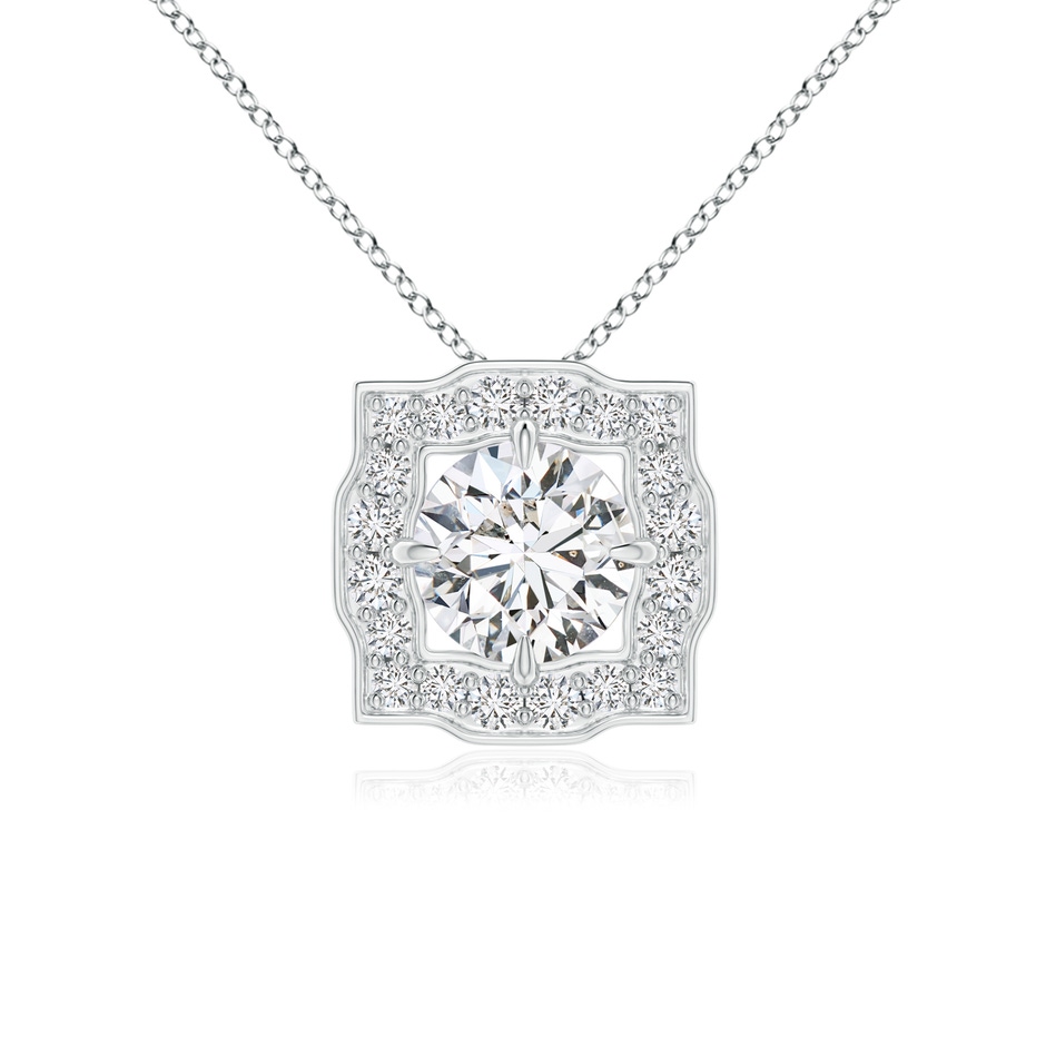 4.7mm HSI2 Art Deco Inspired Round Diamond Halo Solitaire Pendant in White Gold 