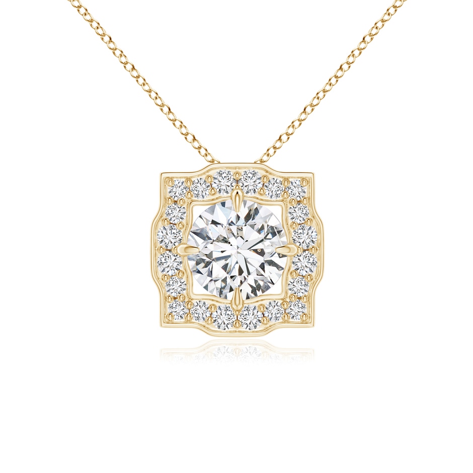 4.7mm HSI2 Art Deco Inspired Round Diamond Halo Solitaire Pendant in Yellow Gold 