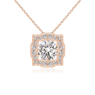 4.7mm IJI1I2 Art Deco Inspired Round Diamond Halo Solitaire Pendant in Rose Gold
