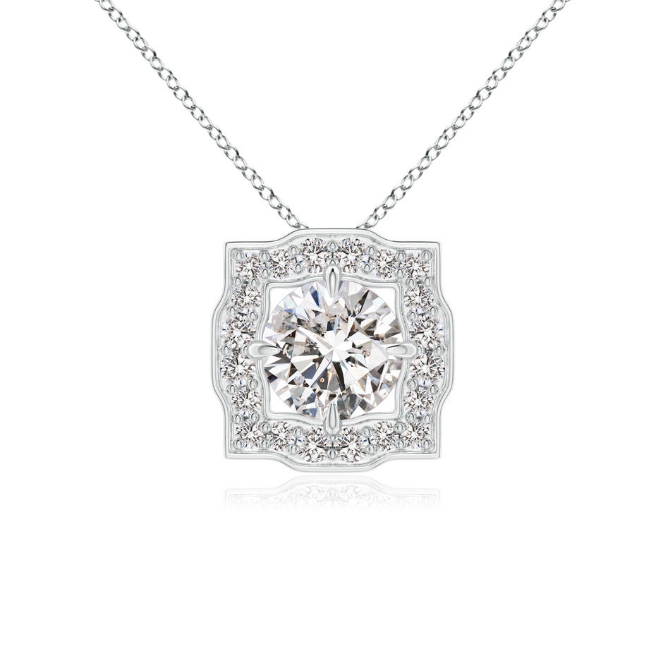 4.7mm IJI1I2 Art Deco Inspired Round Diamond Halo Solitaire Pendant in White Gold 