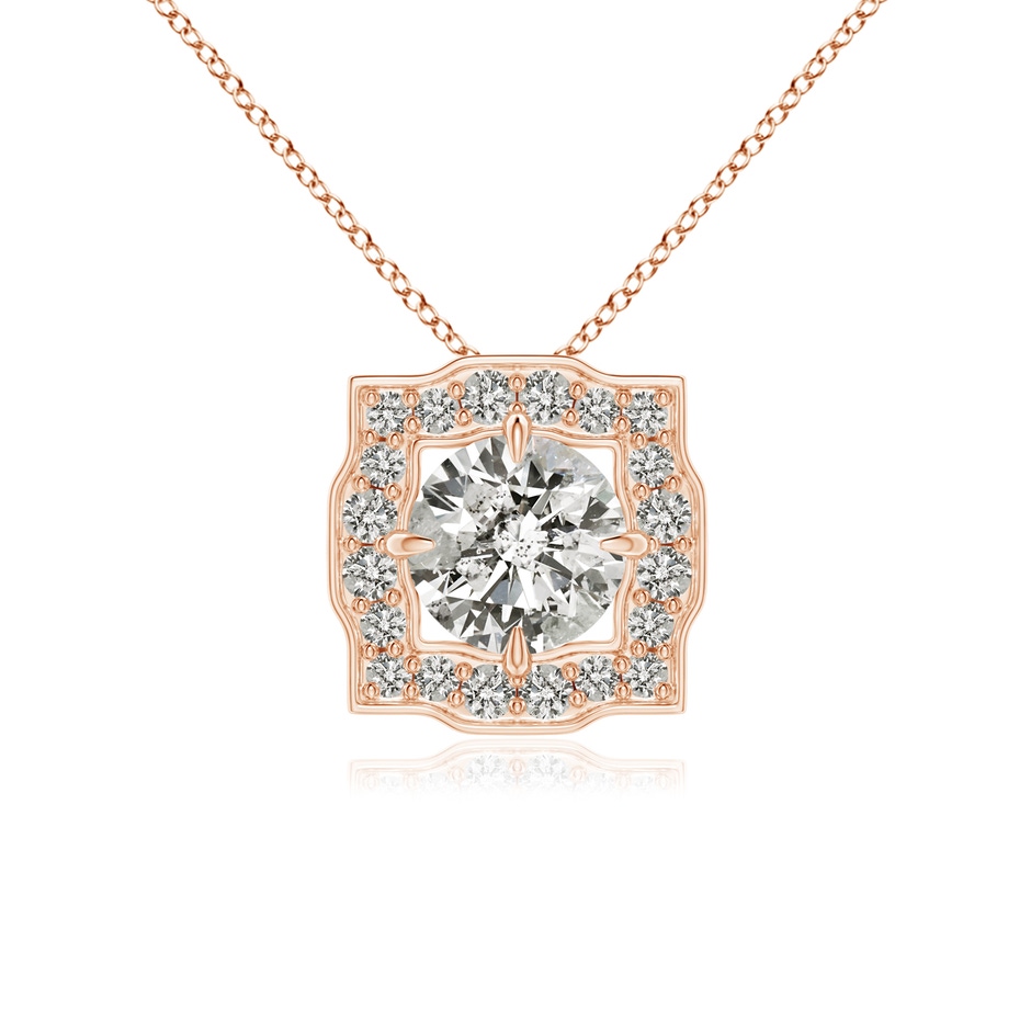 4.7mm KI3 Art Deco Inspired Round Diamond Halo Solitaire Pendant in Rose Gold 