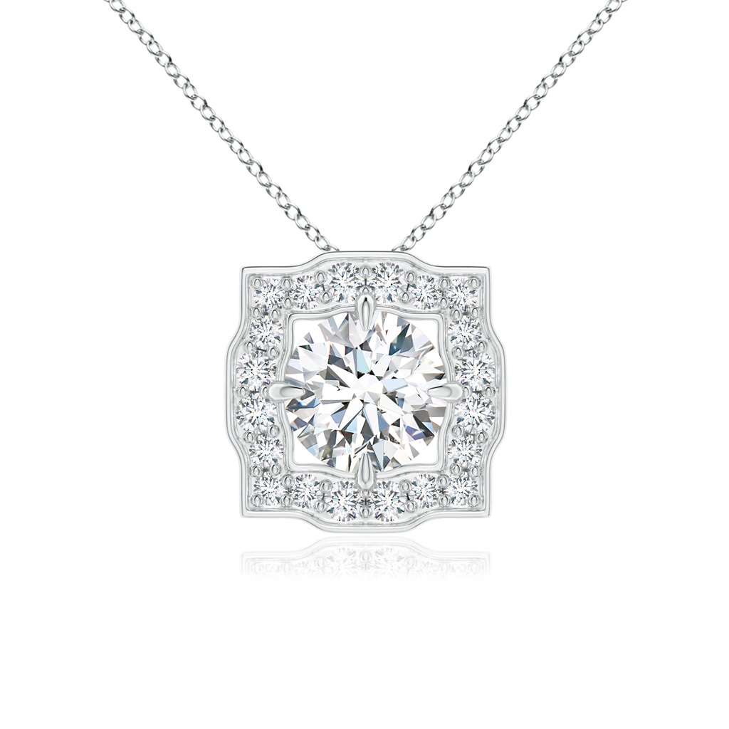 5mm GVS2 Art Deco Inspired Round Diamond Halo Solitaire Pendant in White Gold