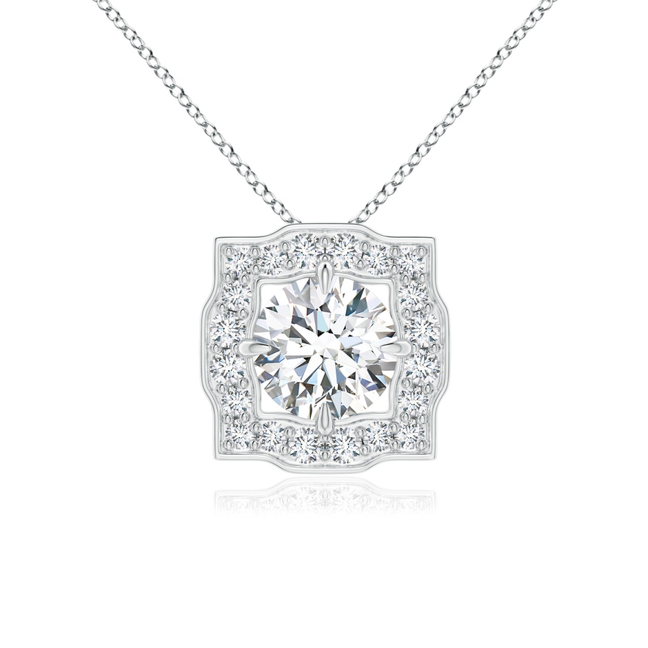 5mm GVS2 Art Deco Inspired Round Diamond Halo Solitaire Pendant in White Gold 