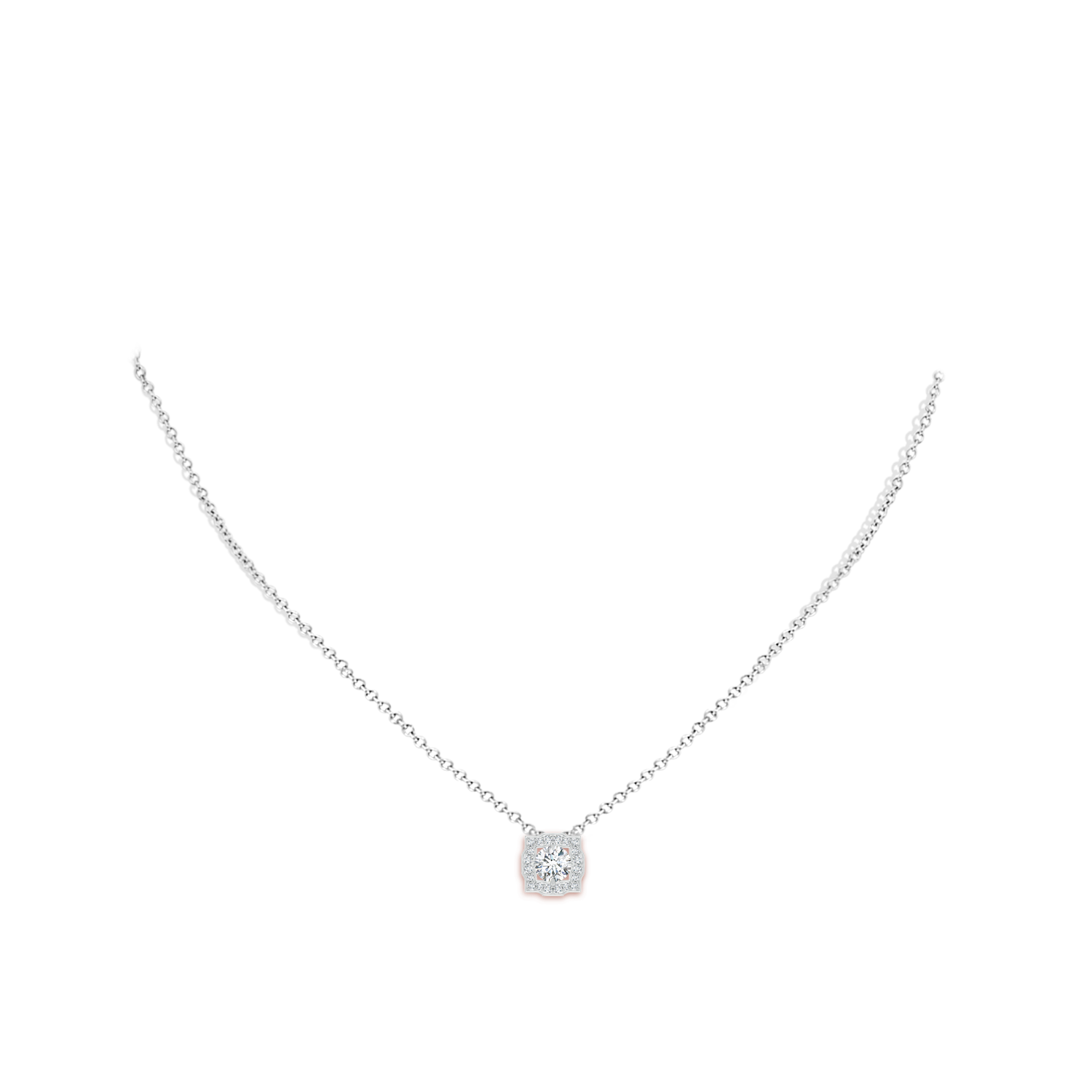 5mm GVS2 Art Deco Inspired Round Diamond Halo Solitaire Pendant in White Gold - body_neck