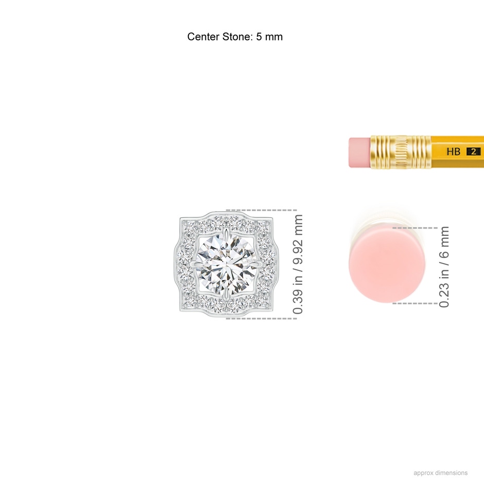 5mm HSI2 Art Deco Inspired Round Diamond Halo Solitaire Pendant in White Gold ruler