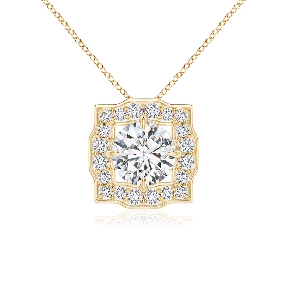 5mm HSI2 Art Deco Inspired Round Diamond Halo Solitaire Pendant in Yellow Gold 