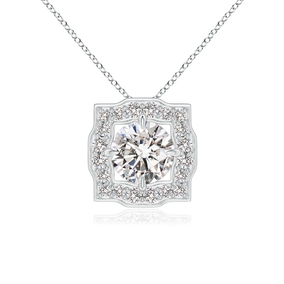 5mm IJI1I2 Art Deco Inspired Round Diamond Halo Solitaire Pendant in White Gold 
