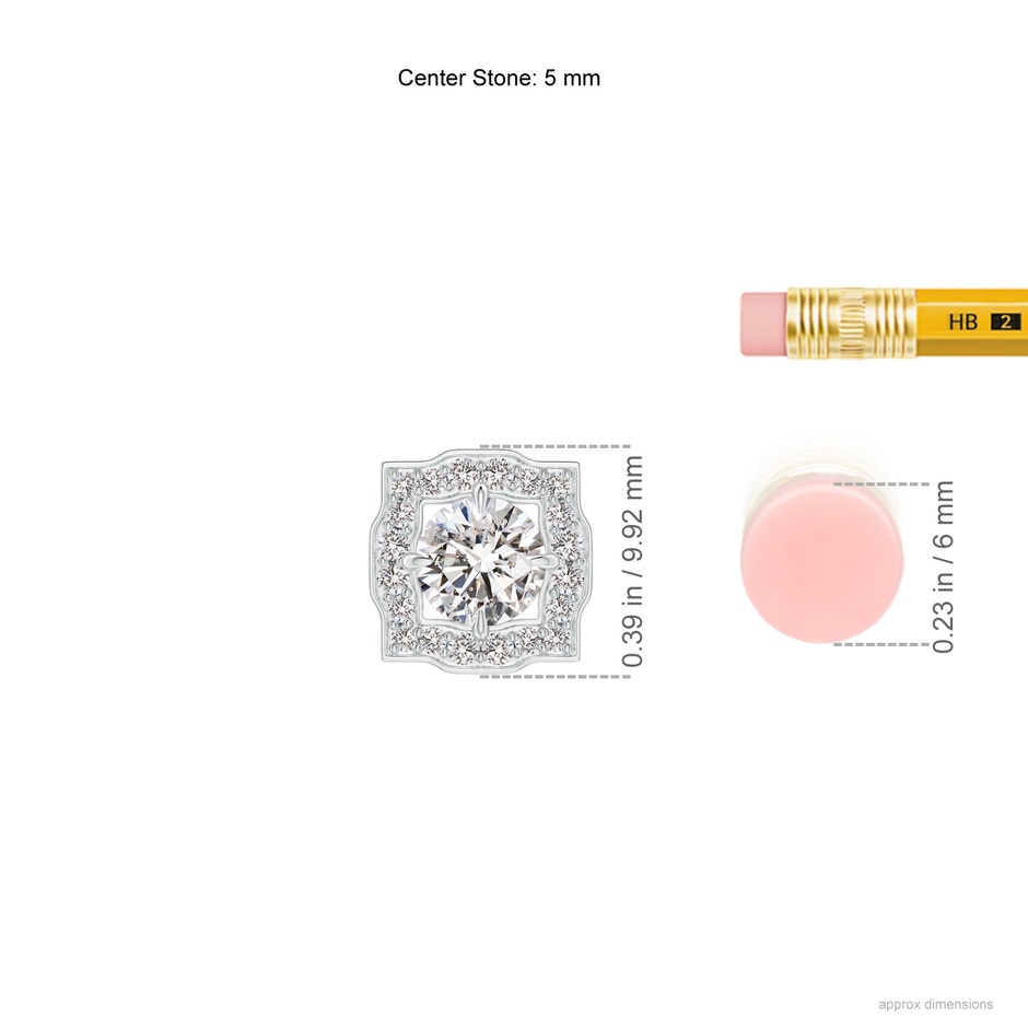 5mm IJI1I2 Art Deco Inspired Round Diamond Halo Solitaire Pendant in White Gold ruler