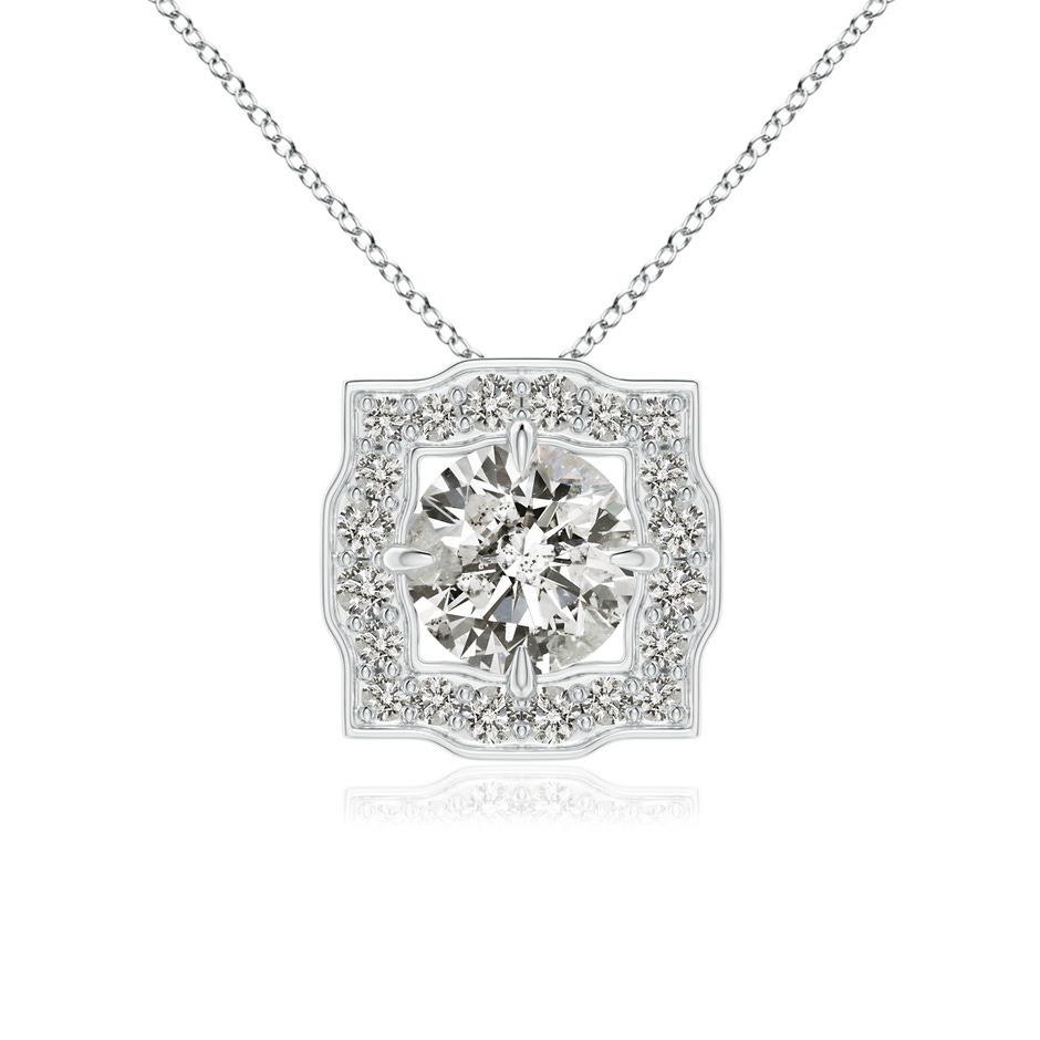 5mm KI3 Art Deco Inspired Round Diamond Halo Solitaire Pendant in White Gold 