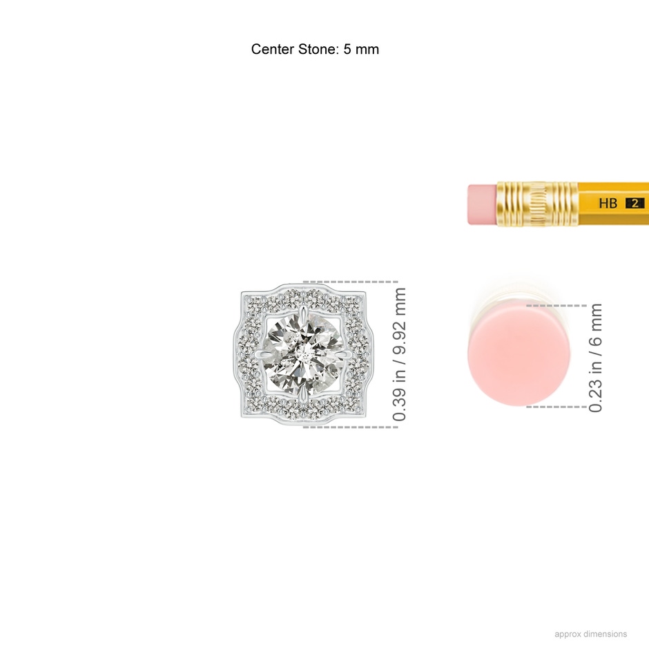 5mm KI3 Art Deco Inspired Round Diamond Halo Solitaire Pendant in White Gold ruler