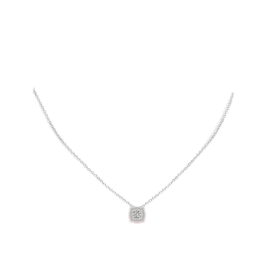 5mm KI3 Art Deco Inspired Round Diamond Halo Solitaire Pendant in White Gold body-neck