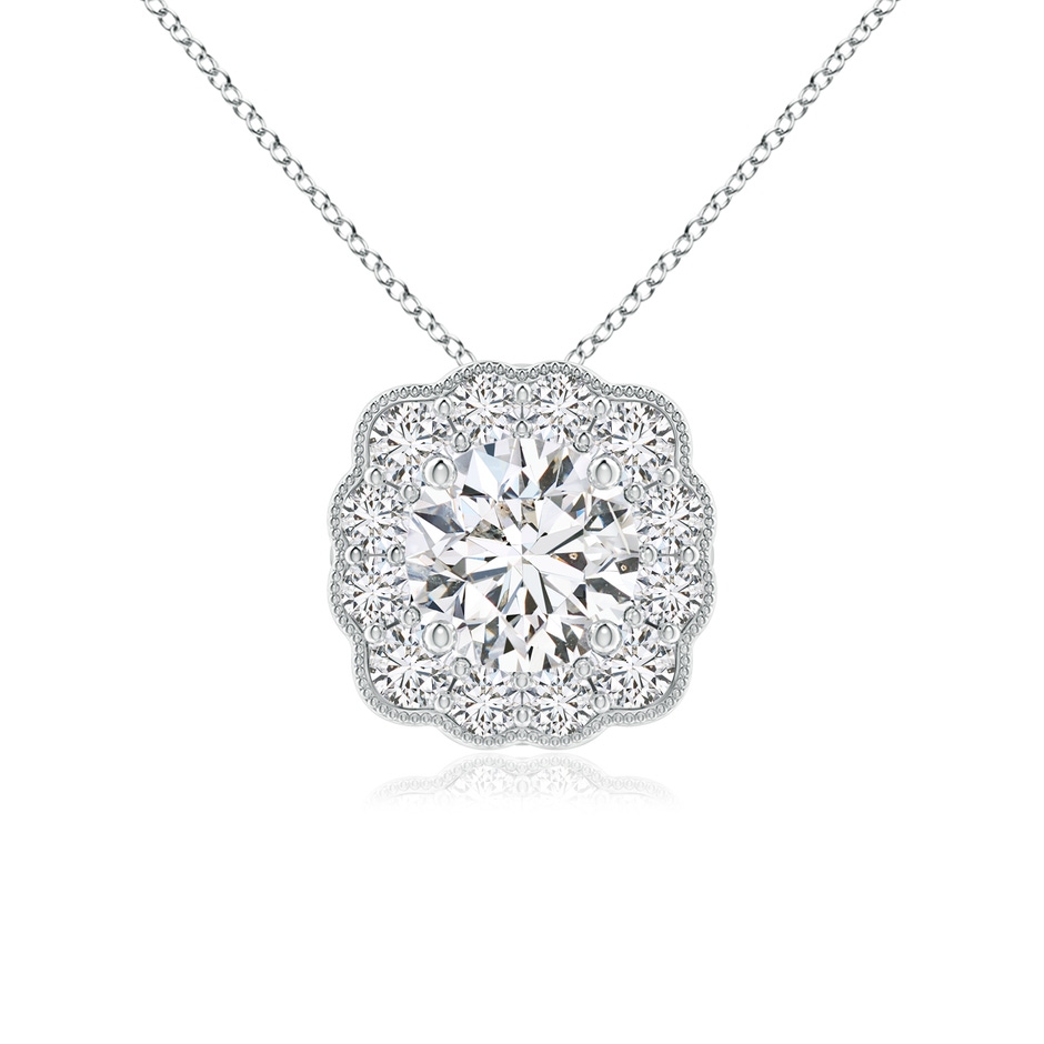 5.2mm HSI2 Round Diamond Scalloped Cushion Halo Pendant in White Gold 