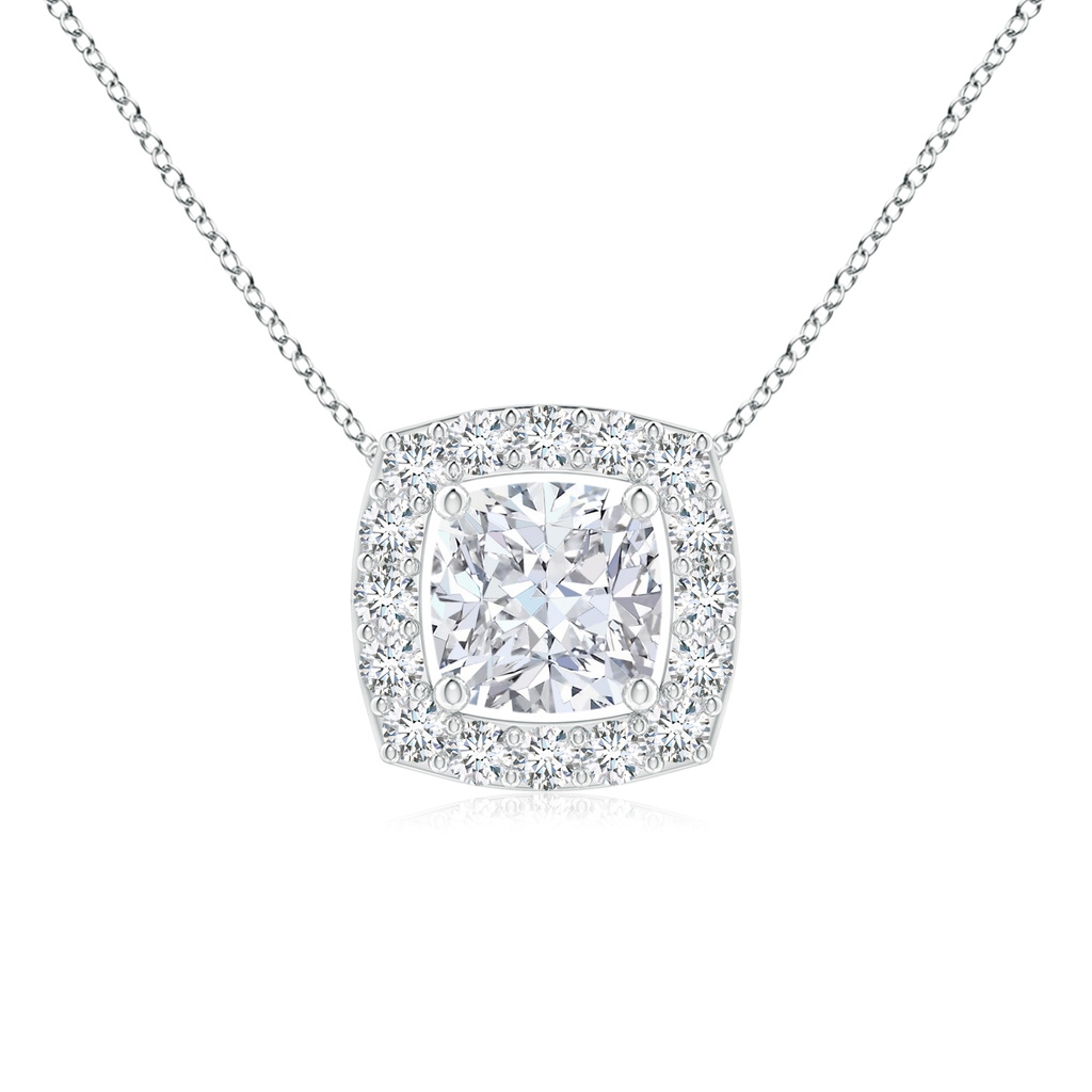 4.5mm GVS2 Cushion Diamond Solitaire Floating Halo Pendant in White Gold