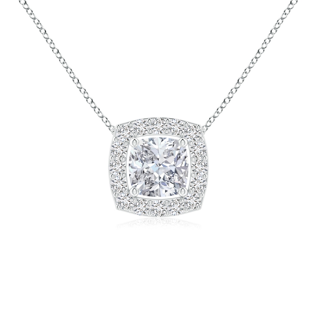 4mm HSI2 Cushion Diamond Solitaire Floating Halo Pendant in White Gold