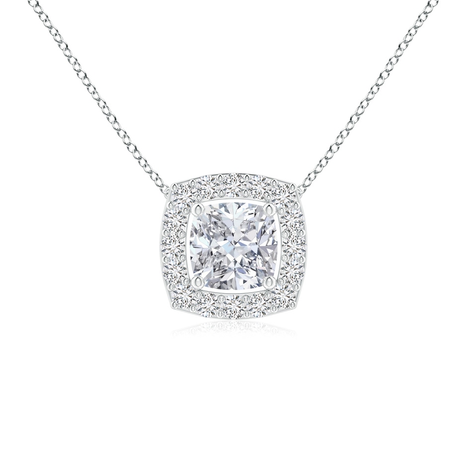 4mm HSI2 Cushion Diamond Solitaire Floating Halo Pendant in White Gold 