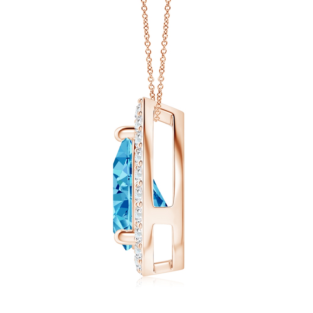 10x6.5mm AAAA Pear Fancy Intense Blue Diamond Solitaire Floating Halo Pendant in Rose Gold - side 199