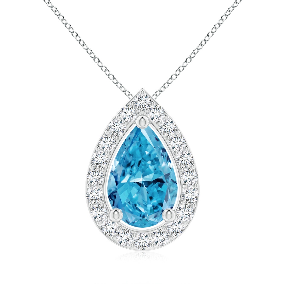 10x6.5mm AAAA Pear Fancy Intense Blue Diamond Solitaire Floating Halo Pendant in White Gold 