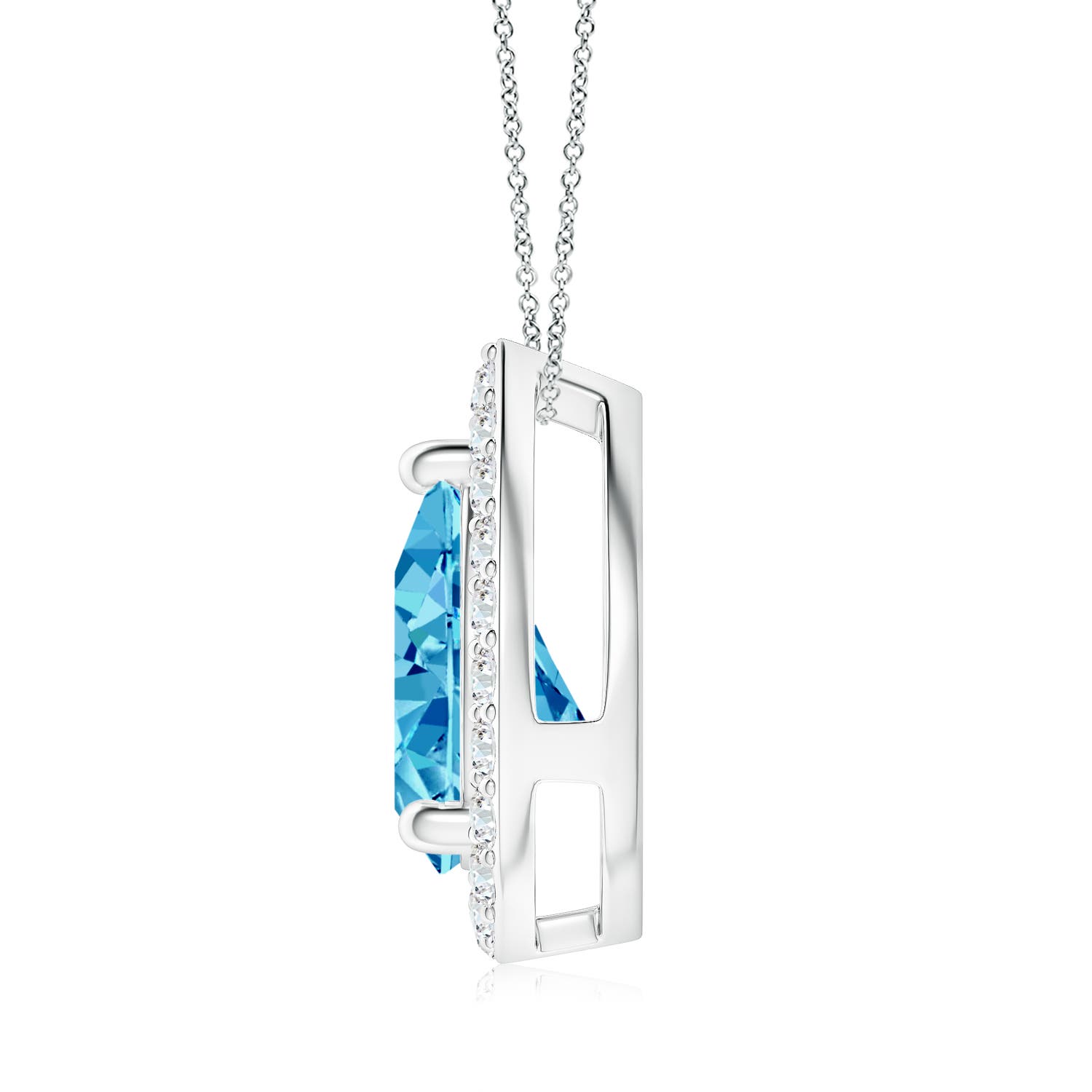 10x6.5mm AAAA Pear Fancy Intense Blue Diamond Solitaire Floating Halo Pendant in White Gold - side 3