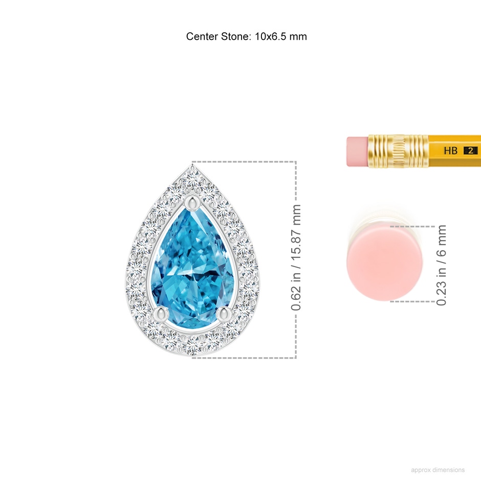 10x6.5mm AAAA Pear Fancy Intense Blue Diamond Solitaire Floating Halo Pendant in White Gold ruler