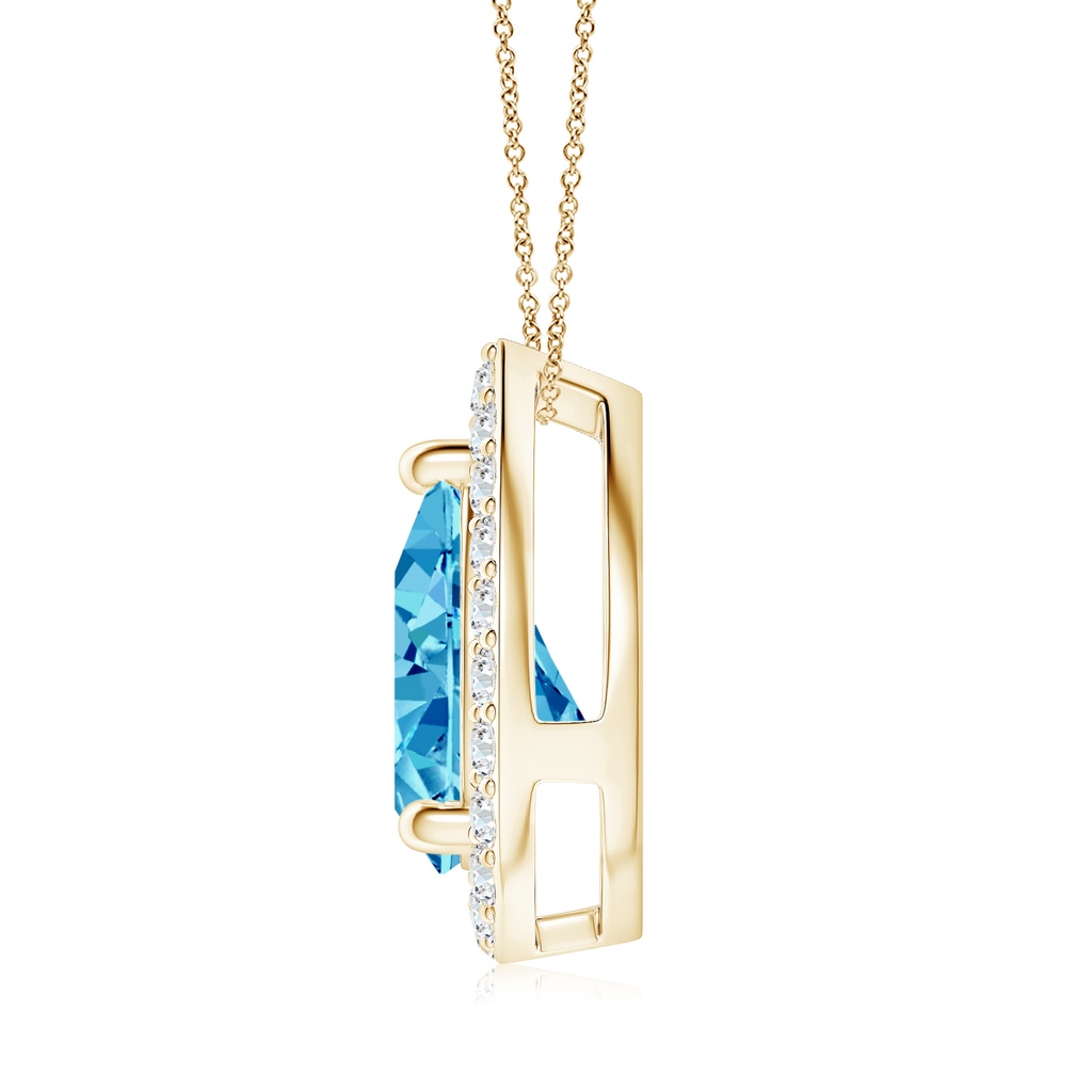 10x6.5mm AAAA Pear Fancy Intense Blue Diamond Solitaire Floating Halo Pendant in Yellow Gold - side 199